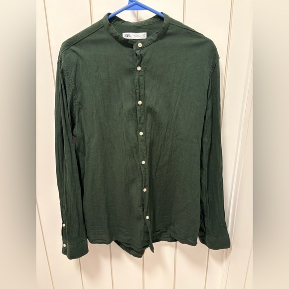 Zara Dark Green Men’s Wrinkle Look Shirt - Picture 7 of 9